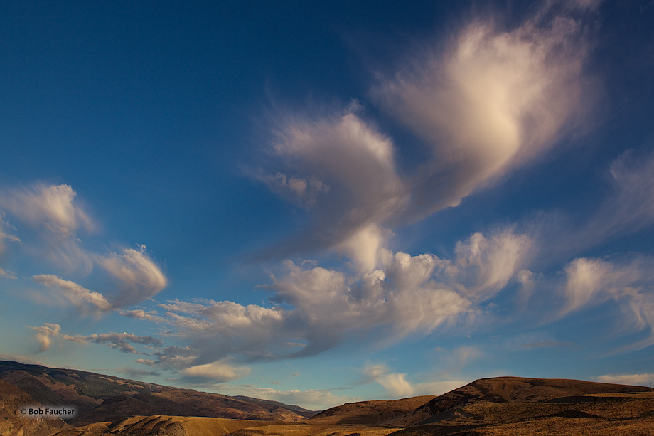 Altocumulus clouds form over the upper Columbia Gorge. With some vertical extent they may denote the presence of elevated instability...