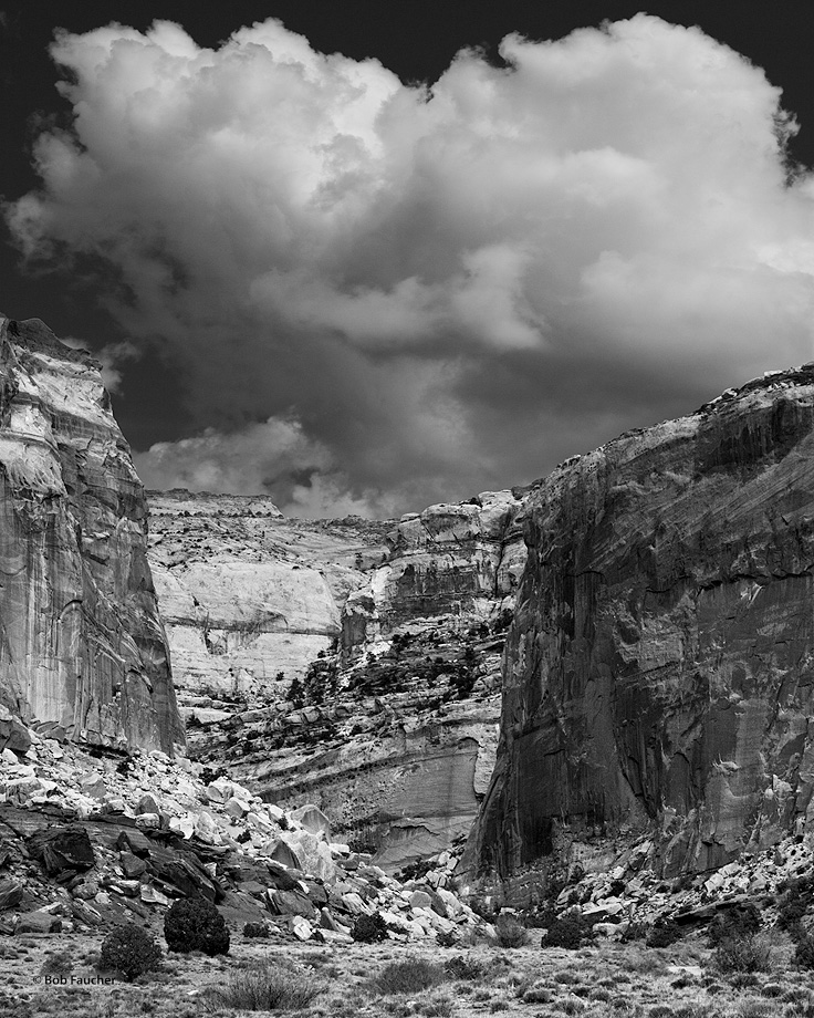 Cumulus clouds form over Grand Wash in Capitol Reef NP