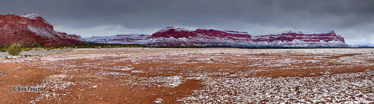 The red cliffs of Grand Plateau east of Kanab Utah, with streaks of fresh snow from the previous night.