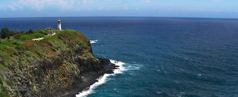 This lighthouse on Kauai's eastern coast faces to the seemingly-endless Pacific Ocean