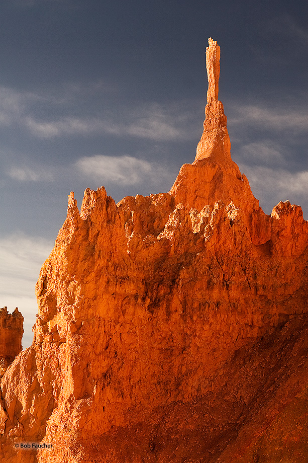 This spire, atop a hoodoo adjacent to the upper Navajo Loop Trail, reminds me of the angel Moroni statue atop the Mormon Tabernacle...