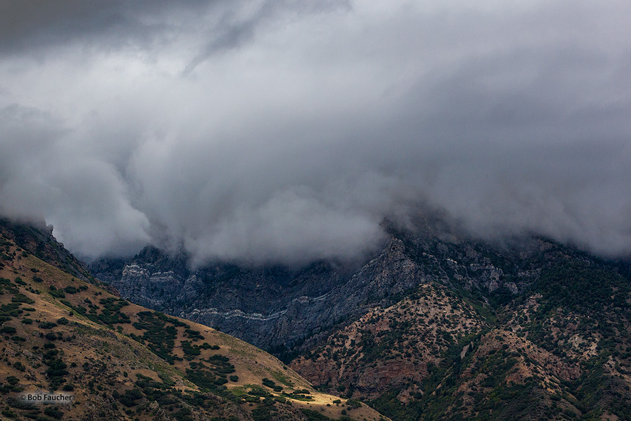 Monsoonal clouds hang over the Mount Nebo Wilderness of Utah