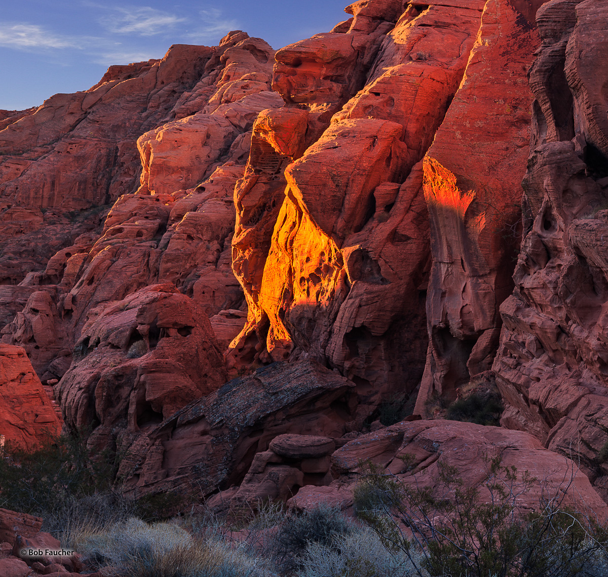 Morning light sets the rock walls of Valley of Fire SP ablaze