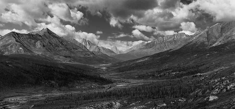 North Klondike River wends its way between the Cloudy Range, on the right, and the Tombstone Range, on the left, with the distinctive...