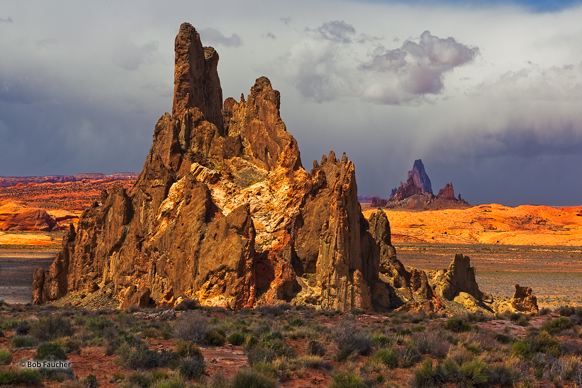 This highly-fractured volcanic plug (diatreme) near the southern boundary of Monument Valley, resembles some architectual designs...