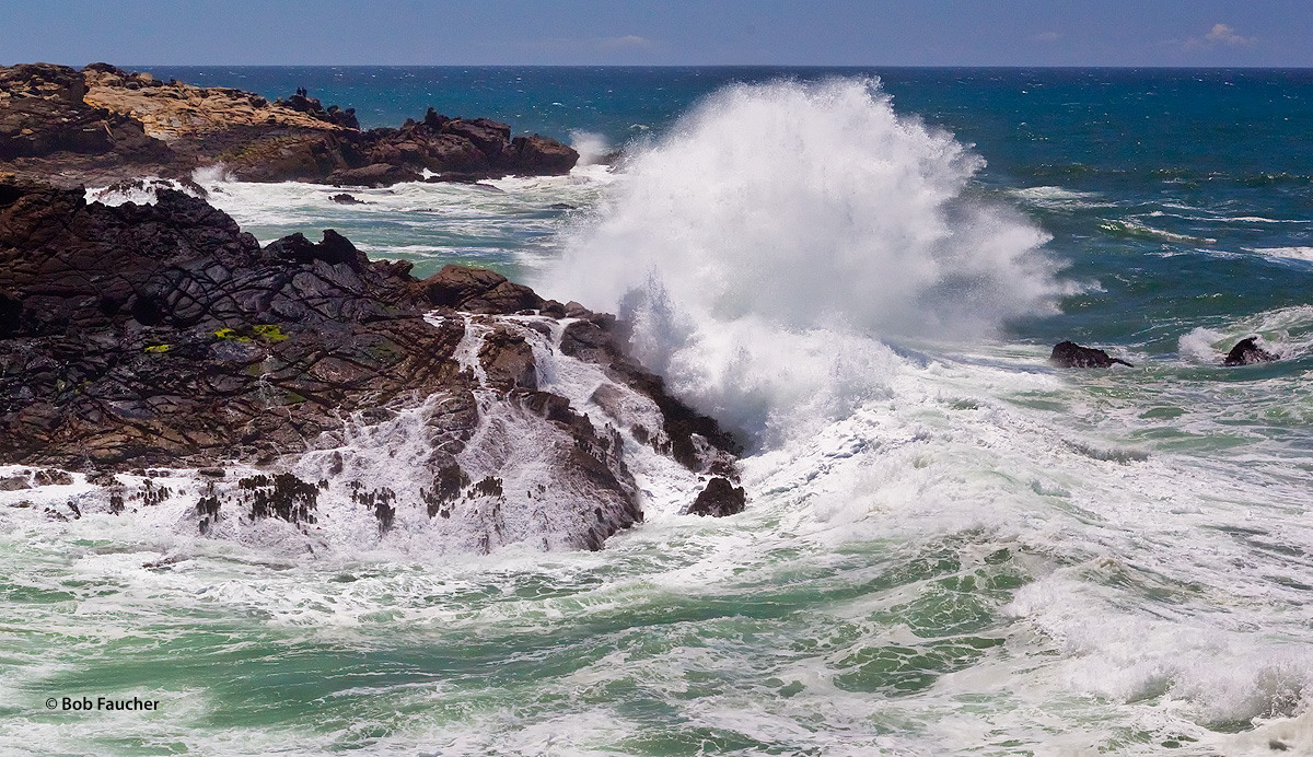 The relentless sea crashes thunderously against a rocky promontory along the coastline of Salt Point SP. With no scalar reference...