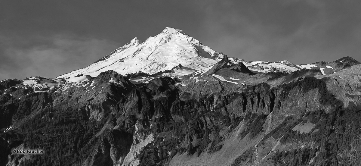 Morning light on the summit of Mt. Baker as seen from Huntoon Point