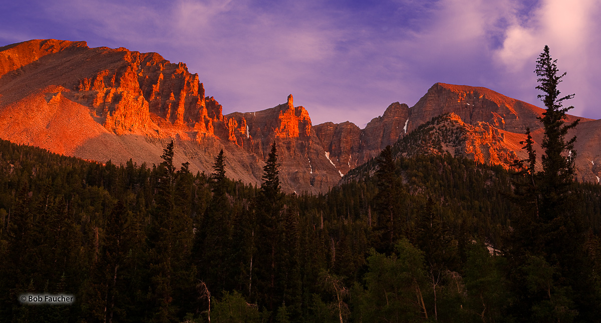 Evening Alpenglow fills the cirque formed by Mount Jeff Davis and Wheeler Peak in Great Basin NP