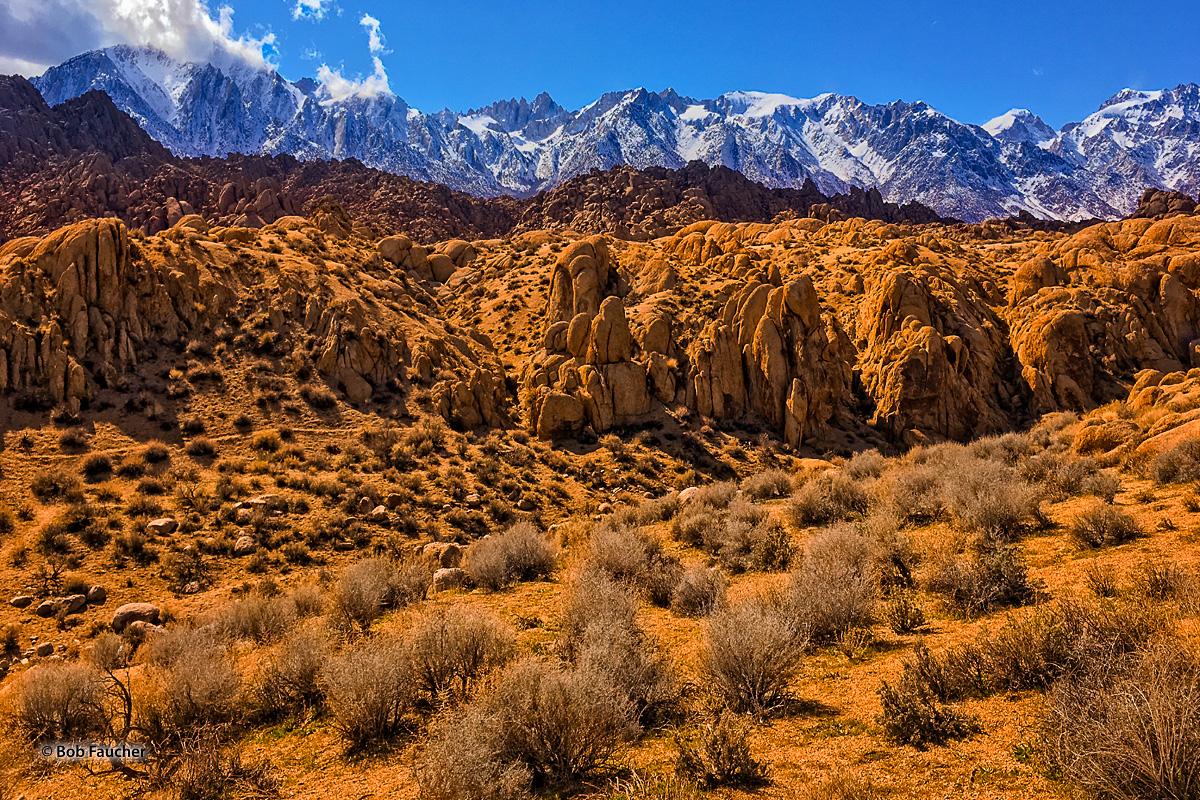 Mt. Whitney, highest point in the continental US, with its distinctive needle-like neighbors to the immediate left (south) of...