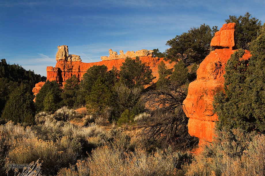 The entrance to Red Canyon is marked by this distinctive wall and hoodoos