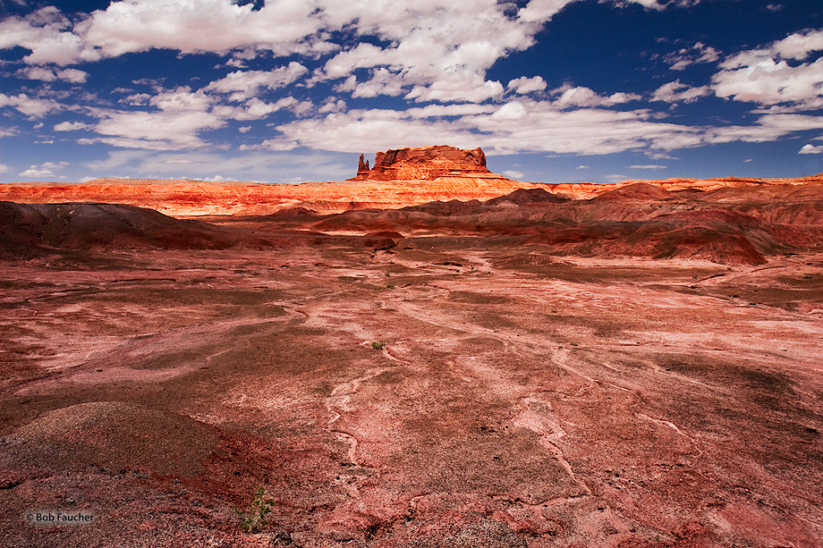 Drainage into the Lukachukai Wash through the badlands forms small channels leading toward Round Rock