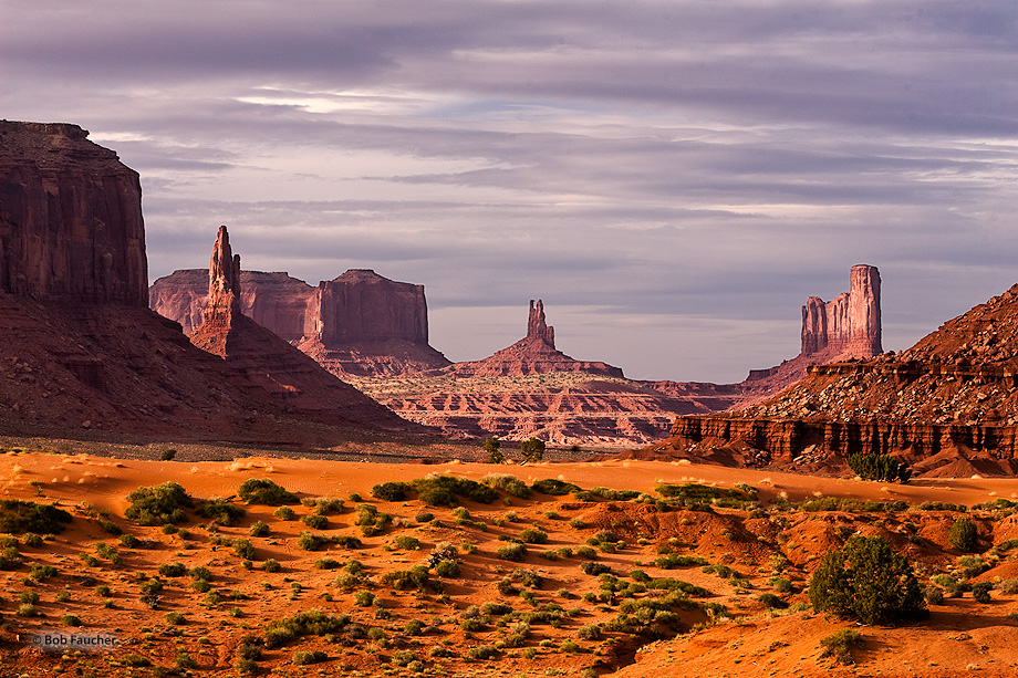 Late afternoon light on Sentinel Mesa and Big Indian as seen from the valley floor near West Mitten Butte