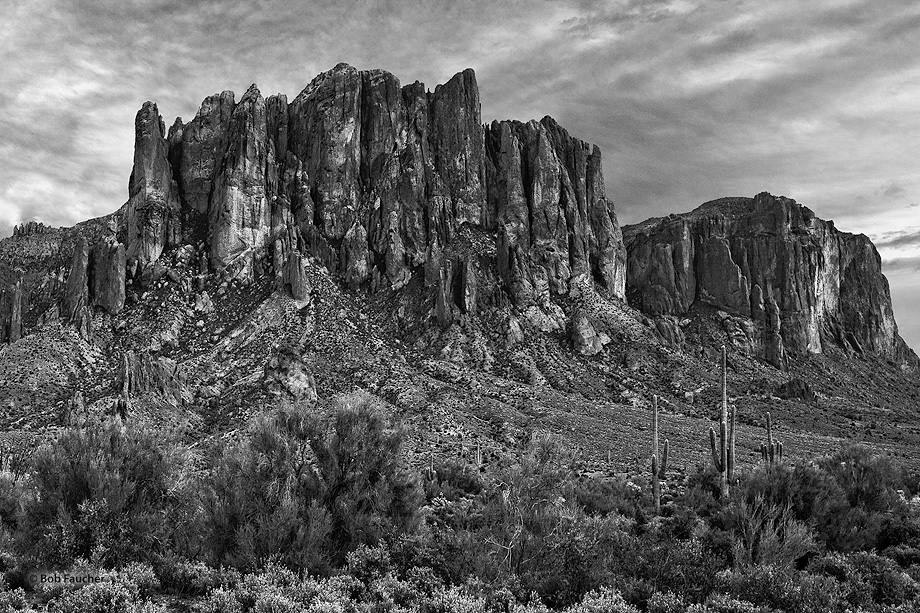 Early Fall evening light on Superstition Range in the Superstition Wilderness Area to the east of the Phoenix metropolitan area...