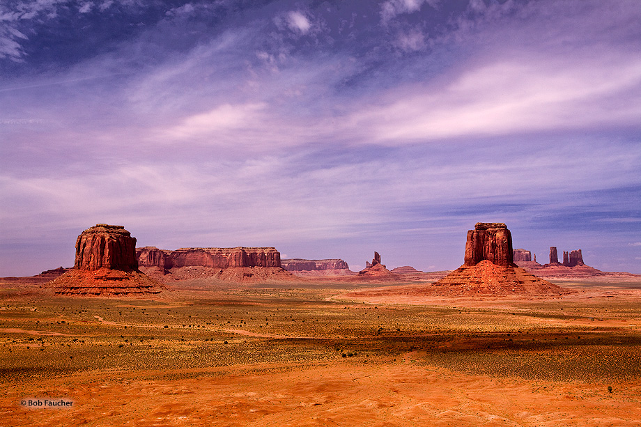 Some of the more prominent and recognizable formations in Monument Valley as seen from Artist Point