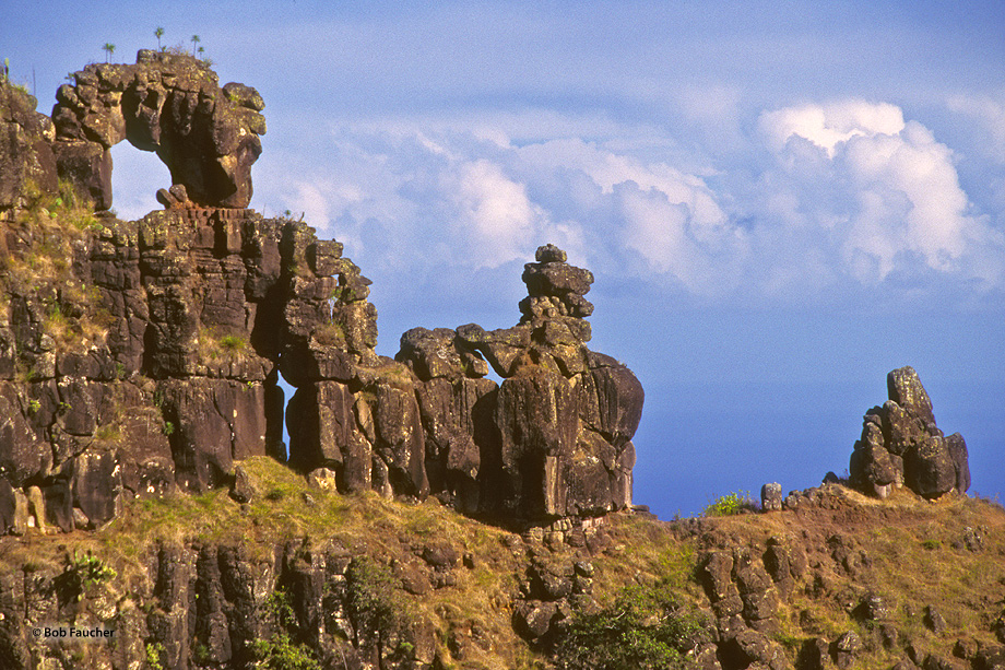 The trail to the top of Waipo'o Falls passes a rock arch on the opposite side of the Kokee Creek canyon. To understand the size...