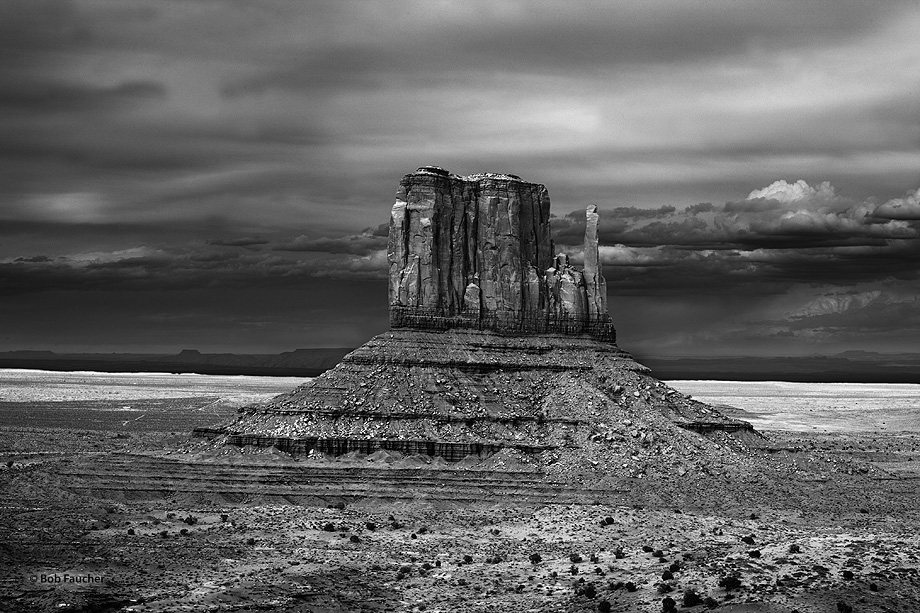 West Mitten, one of Monument Valley's iconic rock formations, photographed with evening light.